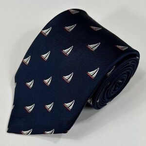G.H. Bass & Co. Men's Navy Blue Silk Nautical Sailboat Necktie Tie